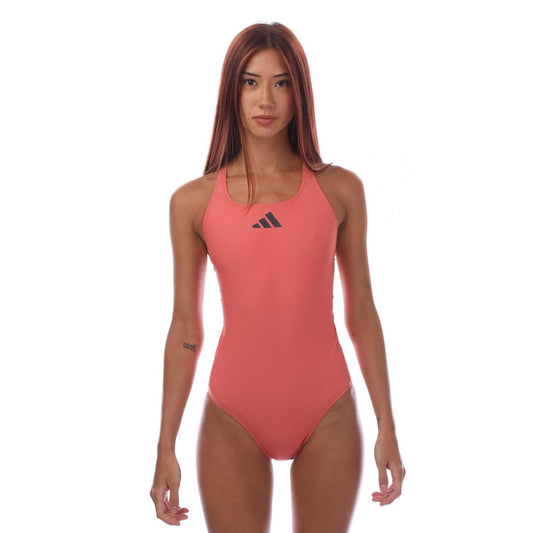 Pink - Front - Adidas Womens-Ladies Logo One Piece Swimsuit