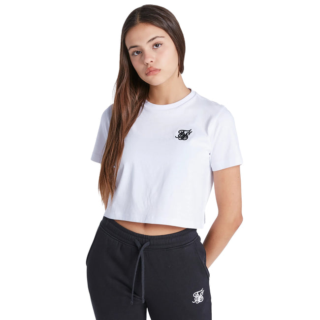 White - Front - SikSilk Girls Essentials Crop T-Shirt