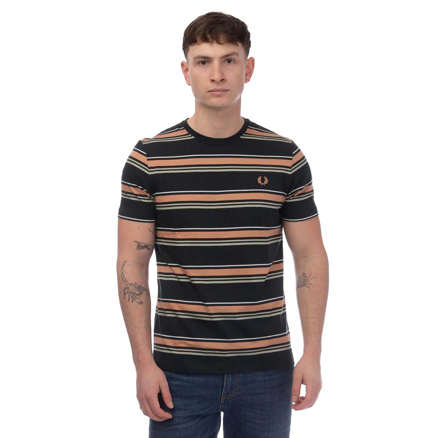 Green - Side - Fred Perry Mens Striped T-Shirt
