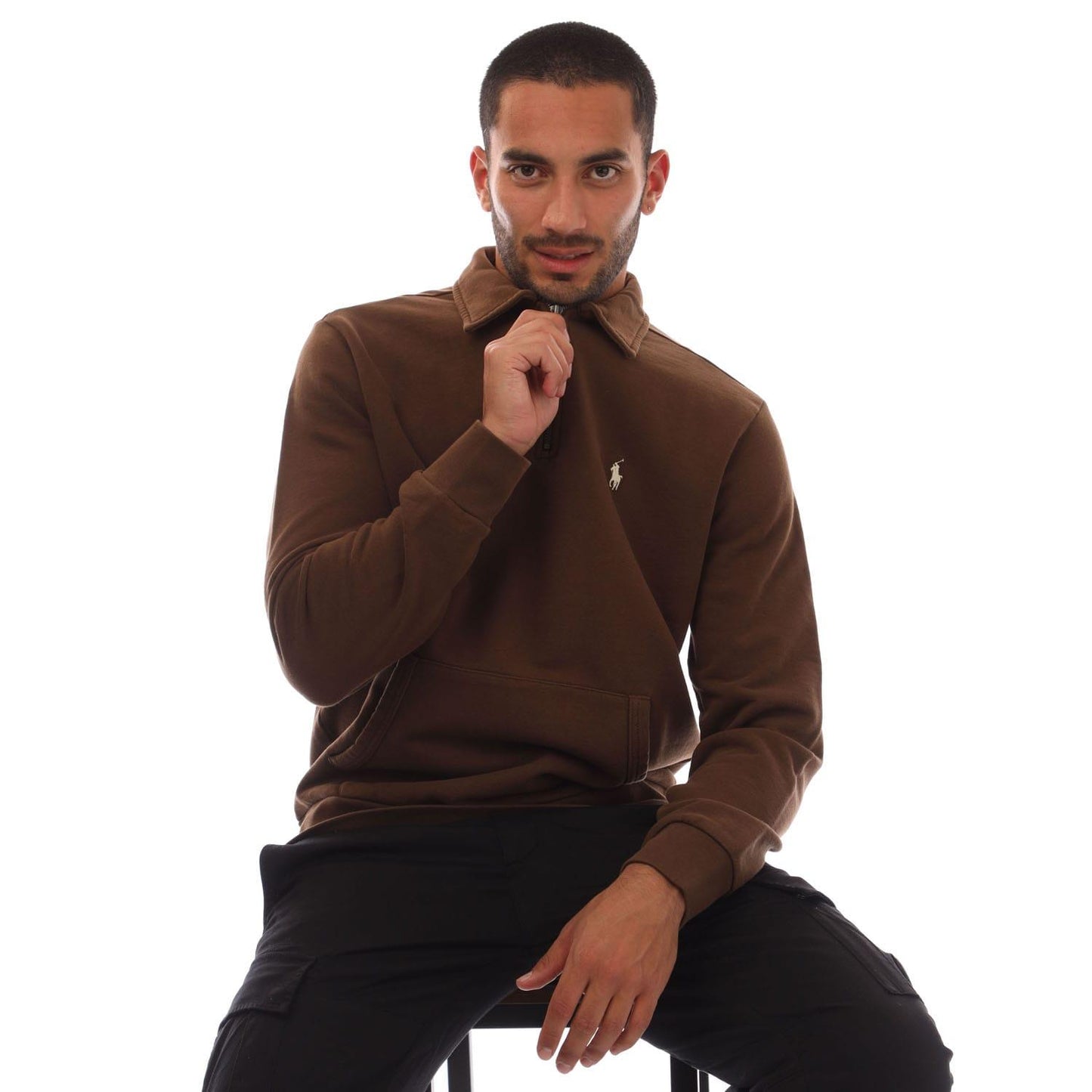 Brown - Lifestyle - Ralph Lauren Mens Terrycloth Quarter Zip Sweatshirt