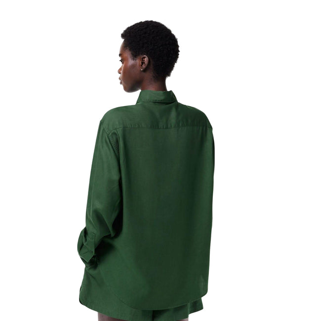 Green - Back - Lacoste Womens-Ladies Flowing Lyocell Oversized Shirt