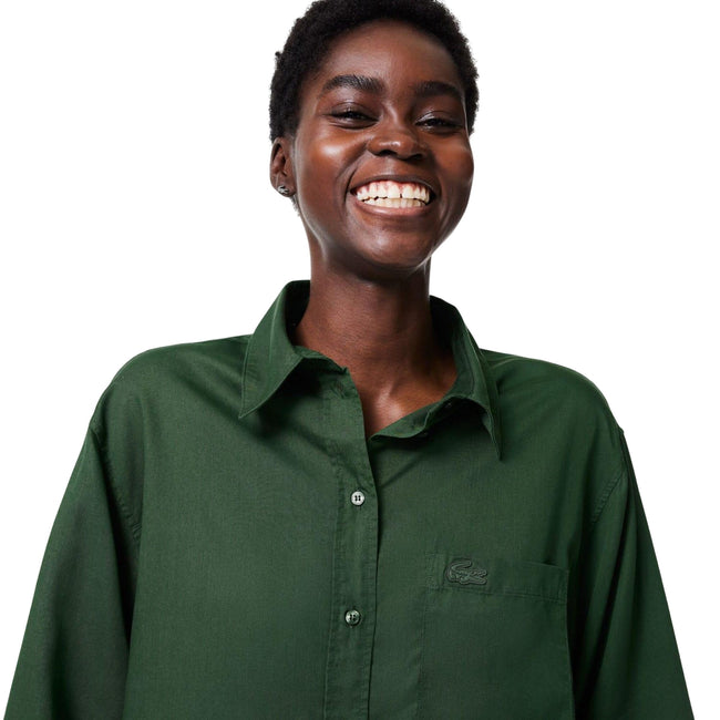 Green - Side - Lacoste Womens-Ladies Flowing Lyocell Oversized Shirt