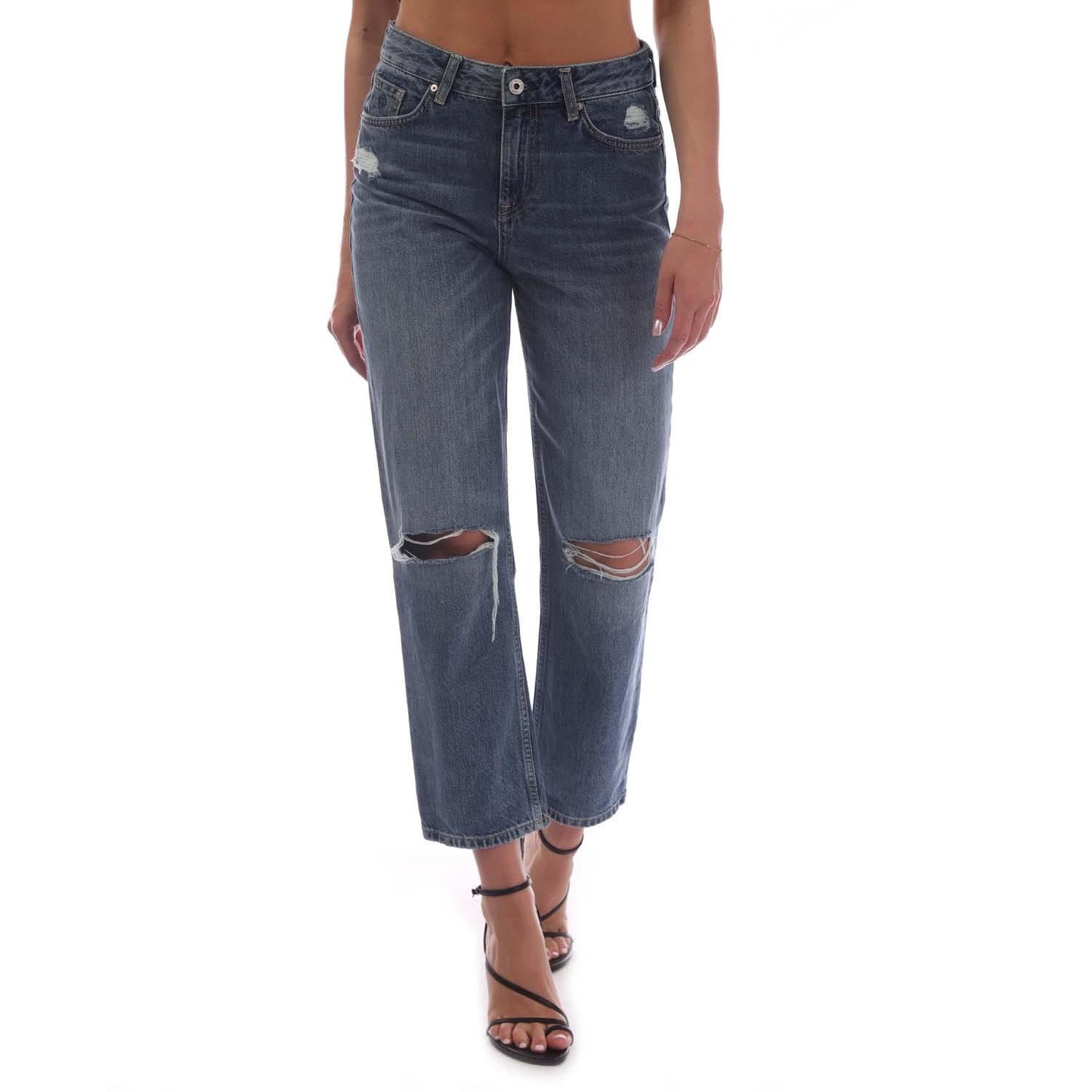 Blue - Lifestyle - Gant Womens-Ladies Camie Ripped Cropped Relaxed Fit Jeans