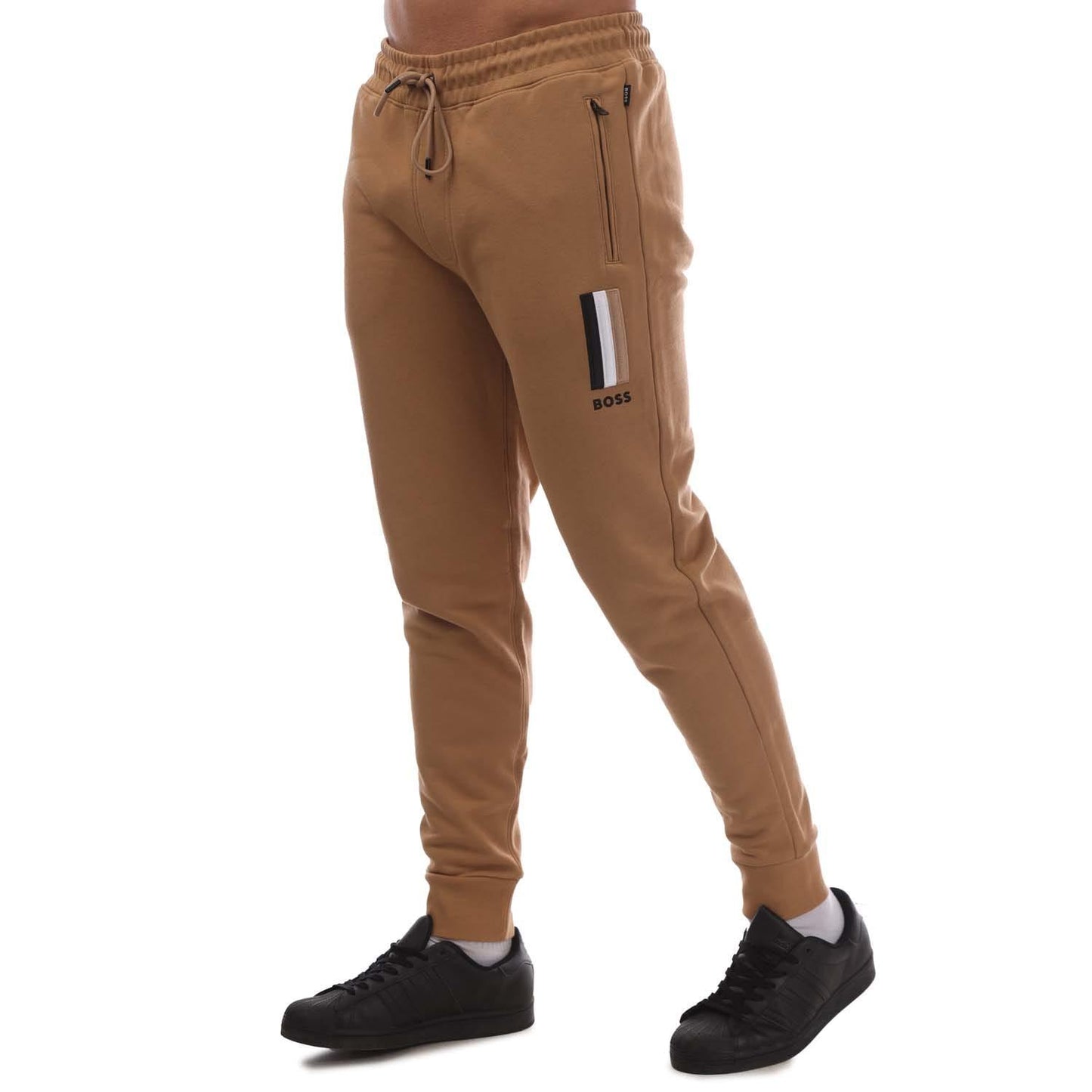 Beige - Side - Boss Mens Lamont 124 Jogging Bottoms