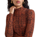 Brown-Black - Lifestyle - Nobody´s Child Womens-Ladies Lyra Snake Print Funnel Neck Long-Sleeved Top