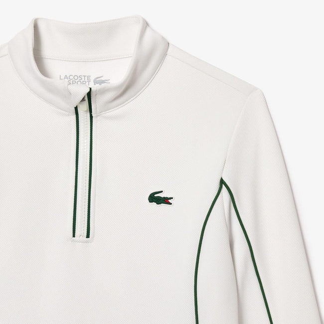 White-Green - Side - Lacoste Womens-Ladies Layered Slim Tennis Sweatshirt