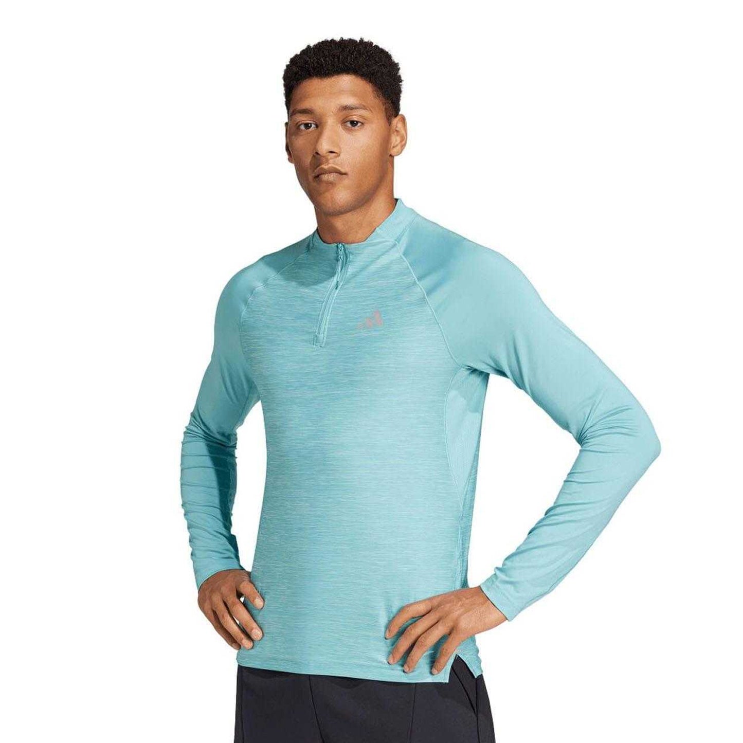 Light Blue - Pack Shot - Adidas Mens Gym+ Quarter Zip Training Pullover