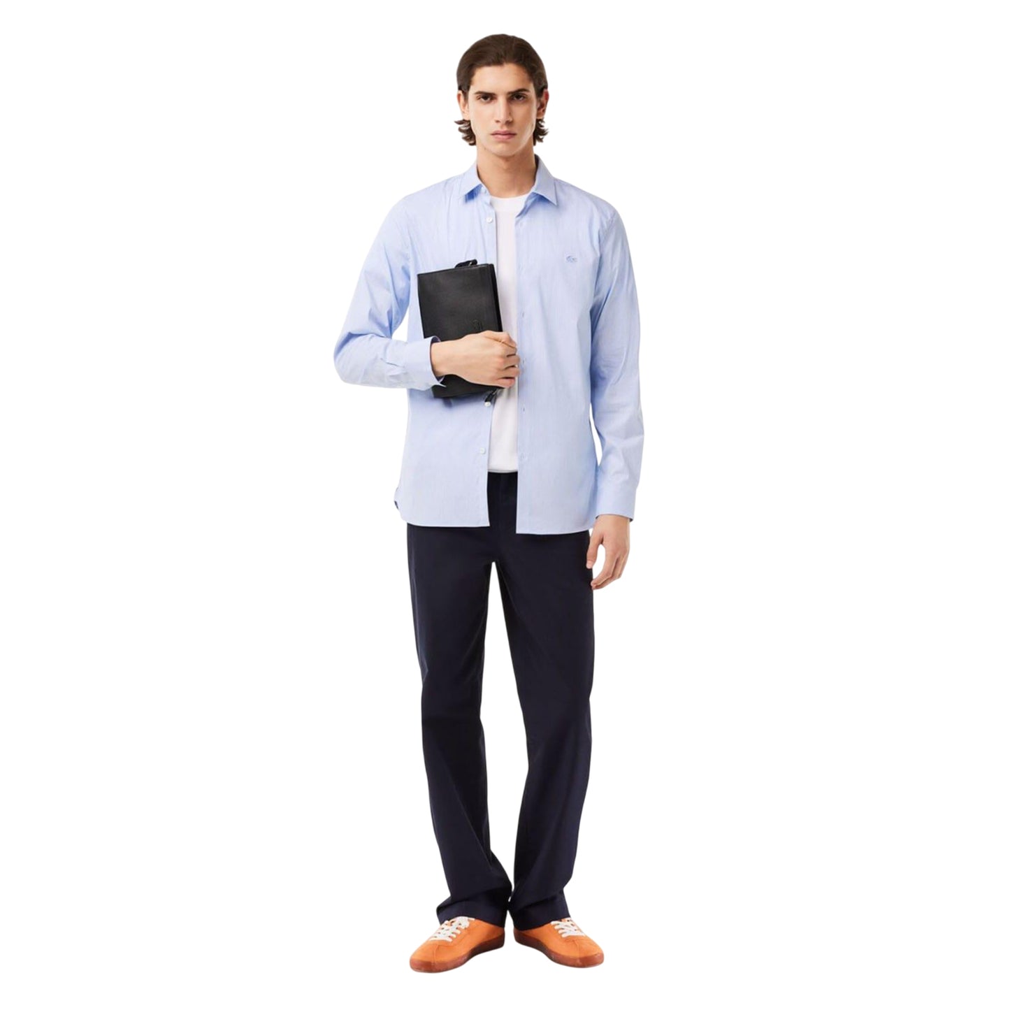 Light Blue - Close up - Lacoste Mens Striped Poplin Stretch Slim Shirt