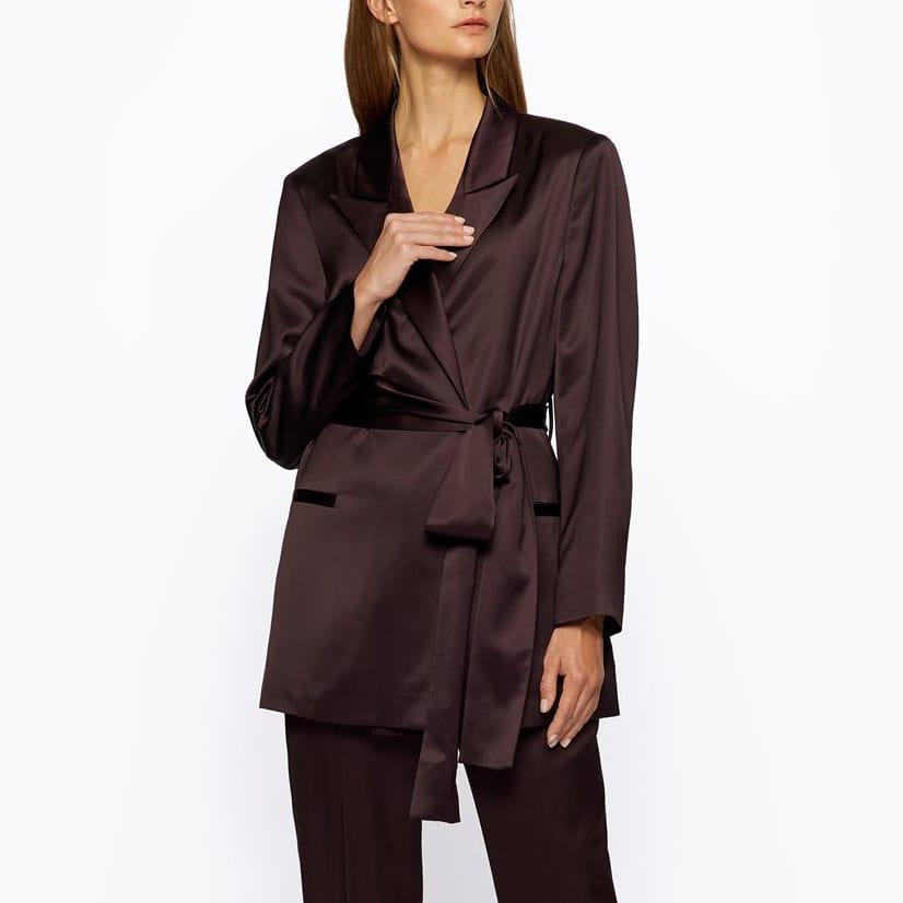 Red - Side - Boss Womens-Ladies Jishina Satin Wrap Blazer