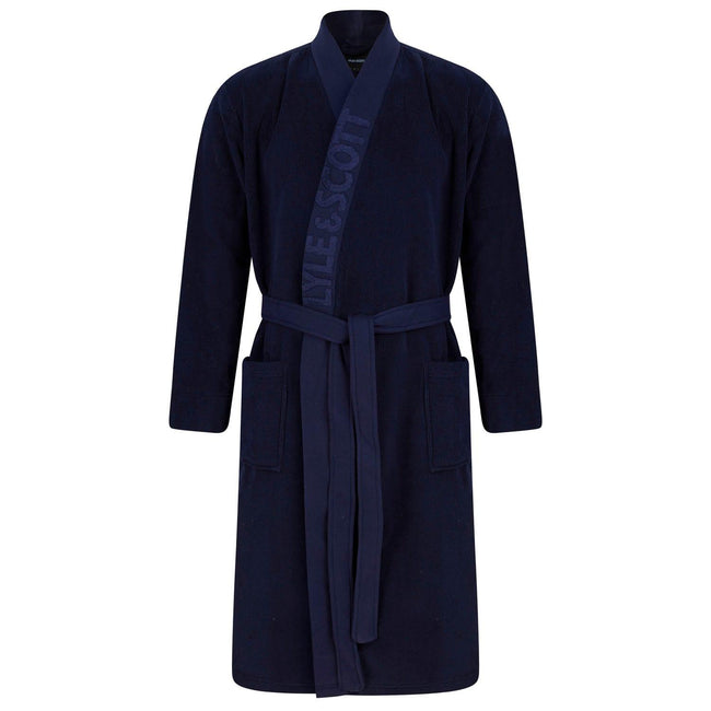 Blue - Front - Lyle & Scott Mens Text Jacquard Dressing Gown