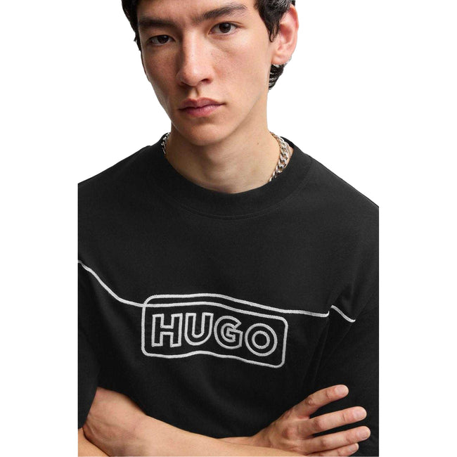 Black - Pack Shot - Hugo Mens Noideryo Logo Stitch Detail T-Shirt