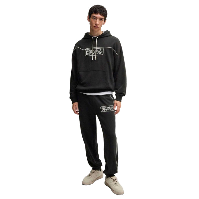 Black - Lifestyle - Hugo Mens Noiderhood Logo Stitch Detail Hoodie