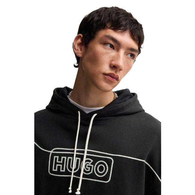 Black - Pack Shot - Hugo Mens Noiderhood Logo Stitch Detail Hoodie