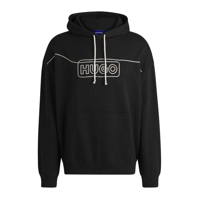 Black - Front - Hugo Mens Noiderhood Logo Stitch Detail Hoodie