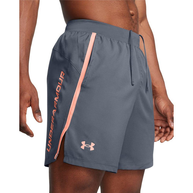 Grey - Side - Under Armour Mens Launch Textured Sweat Shorts