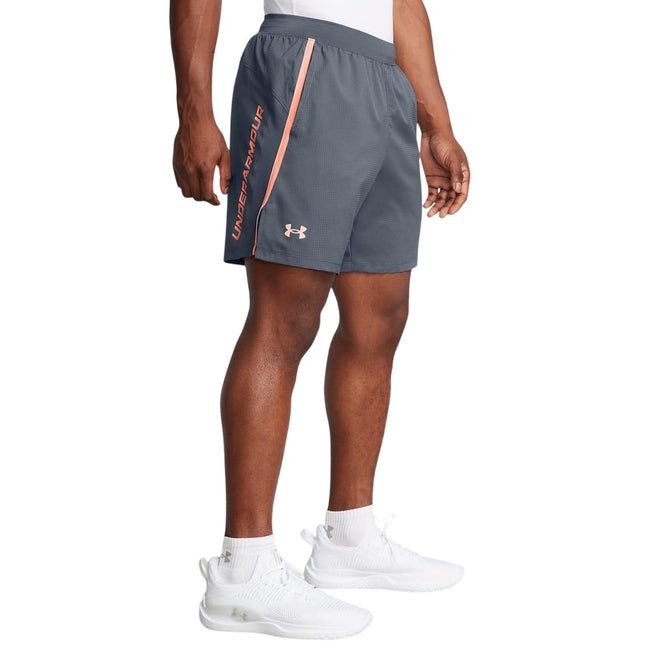 Grey - Pack Shot - Under Armour Mens Launch Textured Sweat Shorts