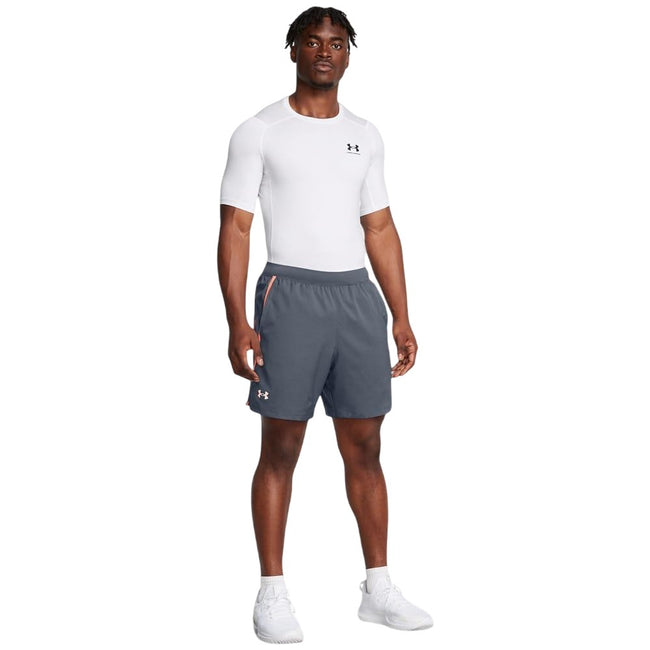 Grey - Close up - Under Armour Mens Launch Textured Sweat Shorts