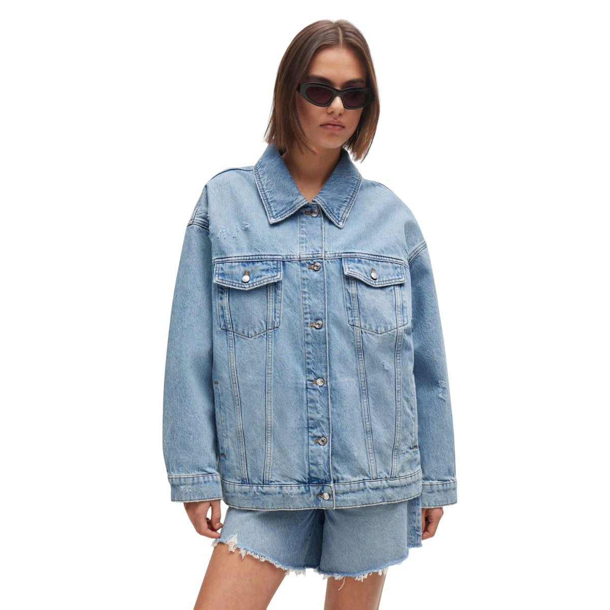 Blue - Pack Shot - Hugo Womens-Ladies Oversized Denim Jacket