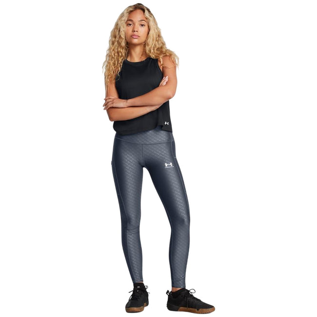 Grey - Close up - Under Armour Womens-Ladies Embossed Leggings