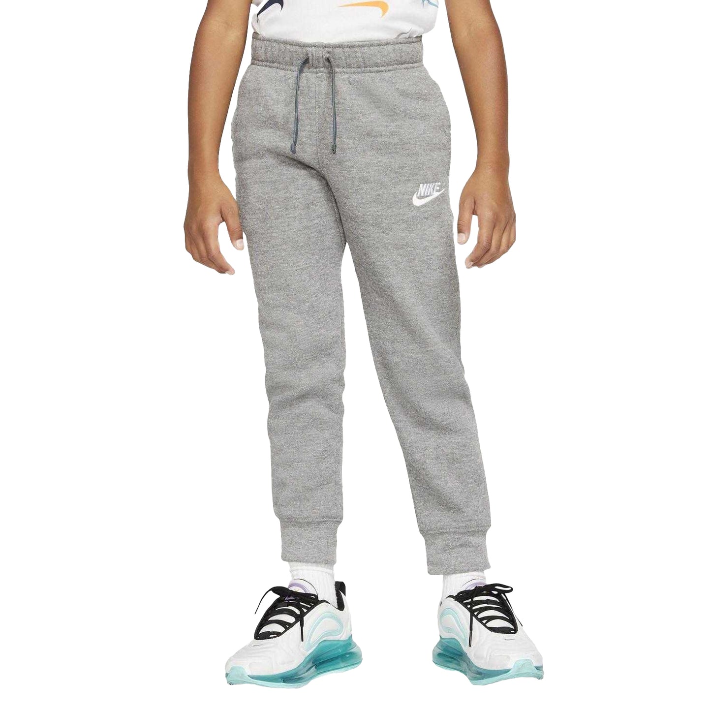 Grey - Close up - Nike Childrens-Kids Club Fleece Ribbed Cuff Jogging Bottoms