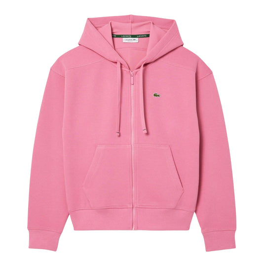 Pink - Front - Lacoste Womens-Ladies Pique Full Zip Hoodie