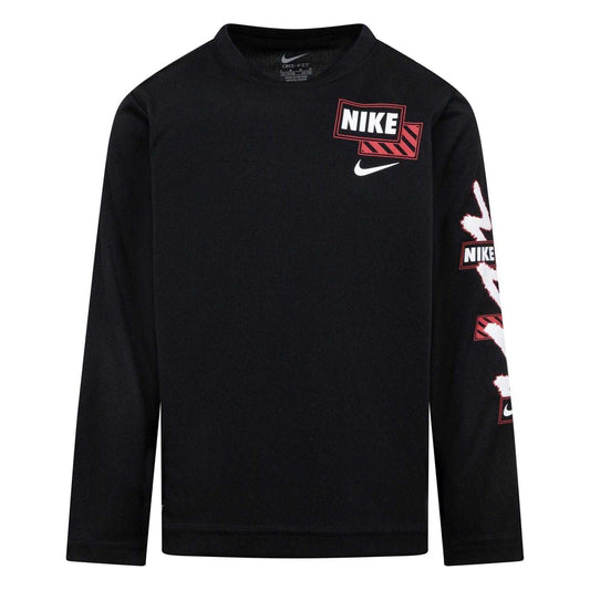 Black - Front - Nike Childrens-Kids Scribble Dri-FIT Logo Long-Sleeved T-Shirt