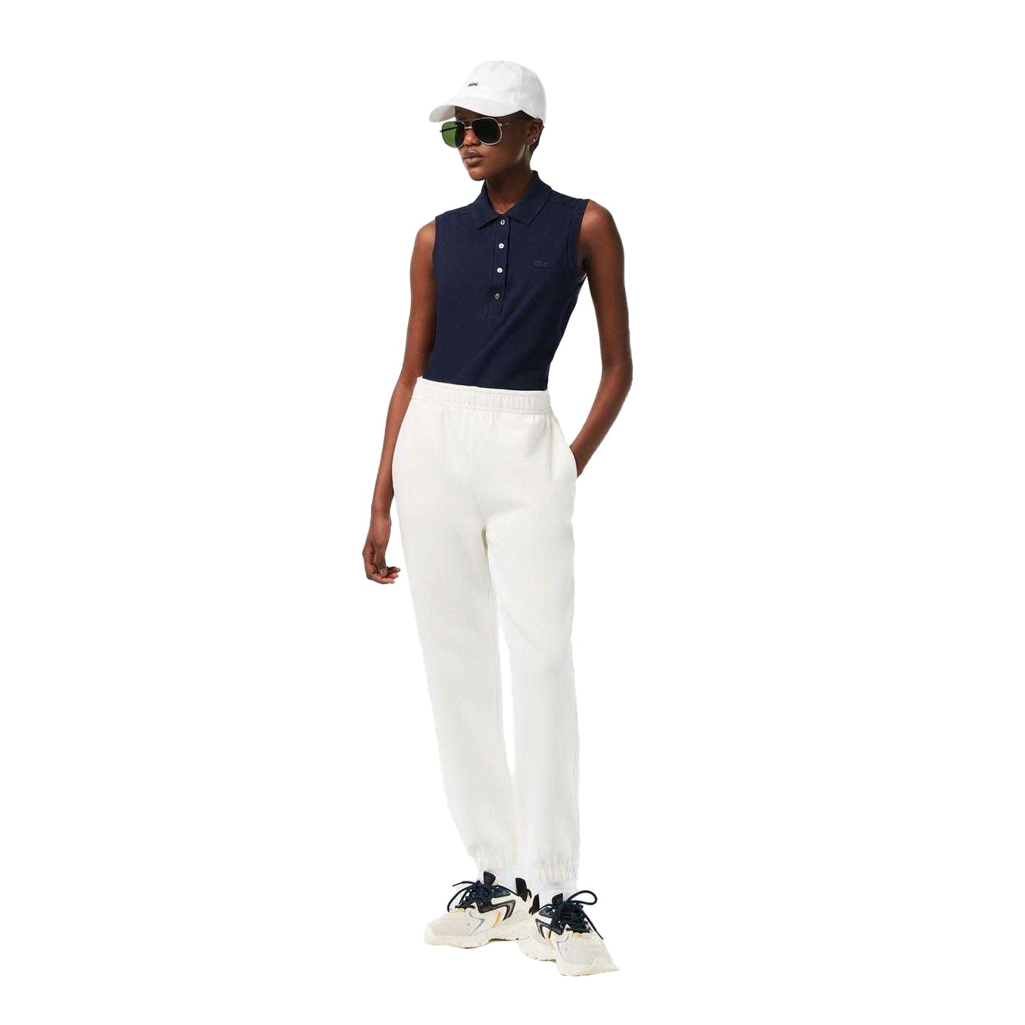 Navy - Close up - Lacoste Womens-Ladies L.12.D Stretch Slim Sleeveless Polo Shirt