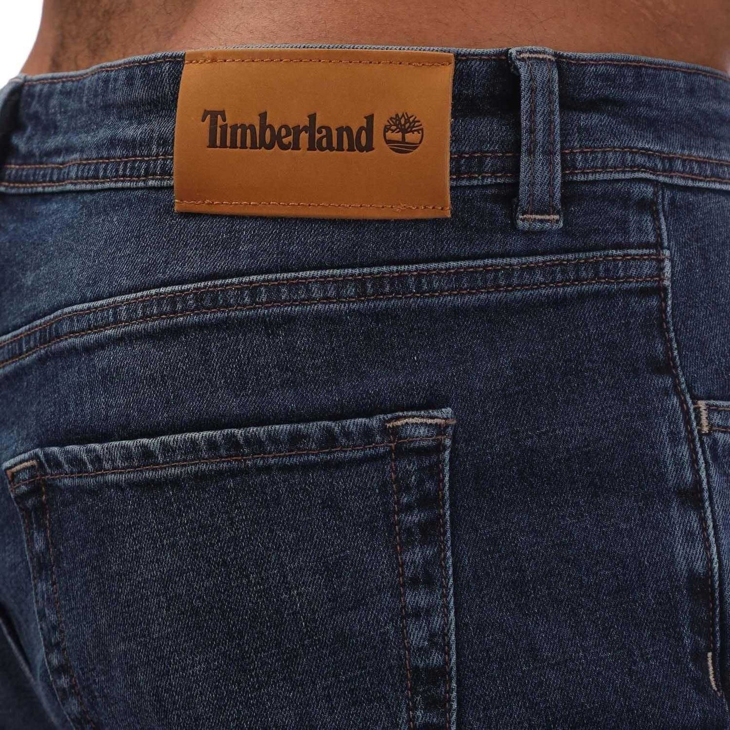 Blue - Lifestyle - Timberland Mens Sandown Leather Patch Straight Jeans