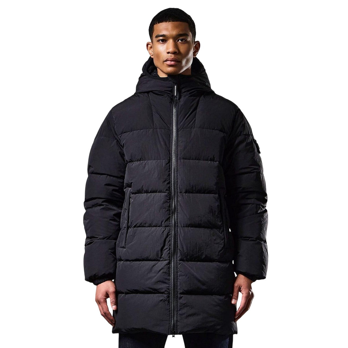 Black - Close up - Weekend Offender Mens Sapporo Down Longline Padded Jacket