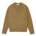 Brown - Front - Lacoste Womens-Ladies Carded Moss Stitch Relaxed Fit Jumper