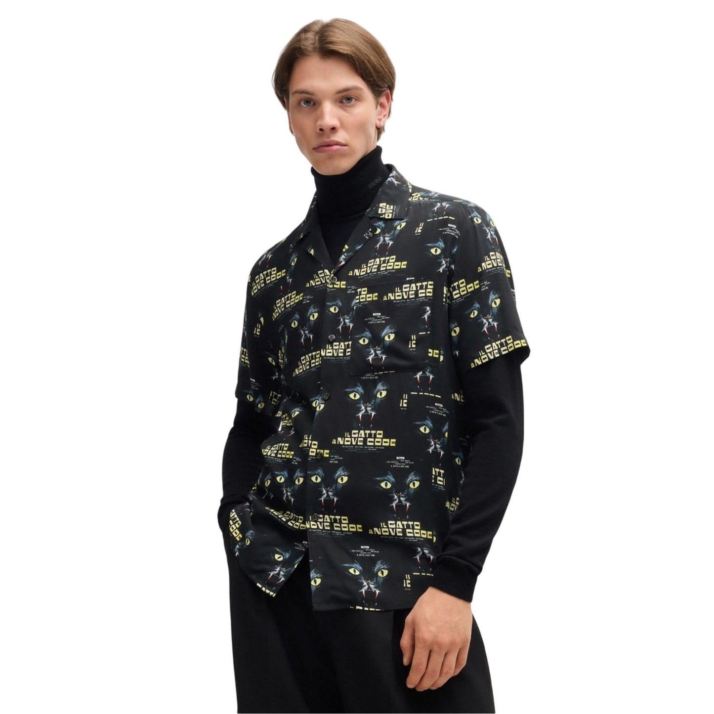 Black - Lifestyle - Hugo Mens Ellino Graphic Print 70s Shirt