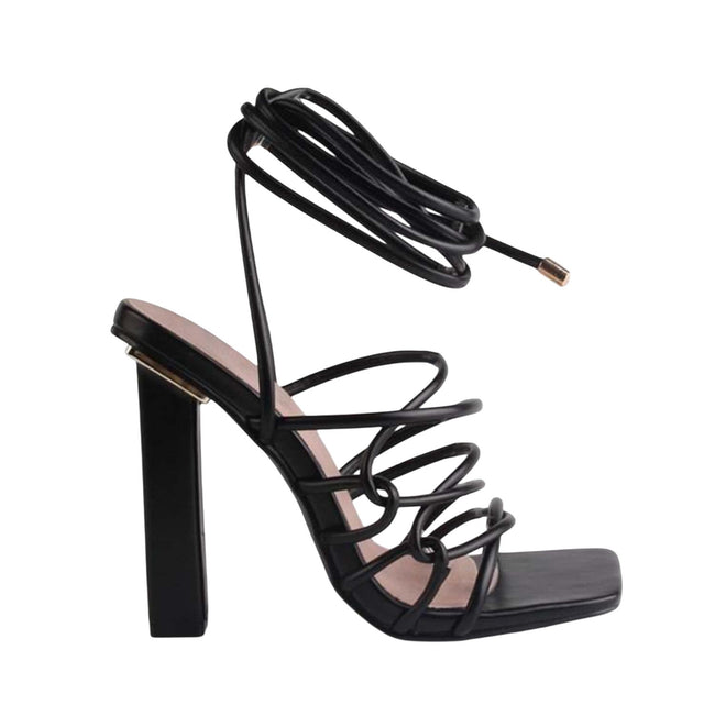 Black - Front - No Doubt Womens-Ladies Strappy Leather High Heels