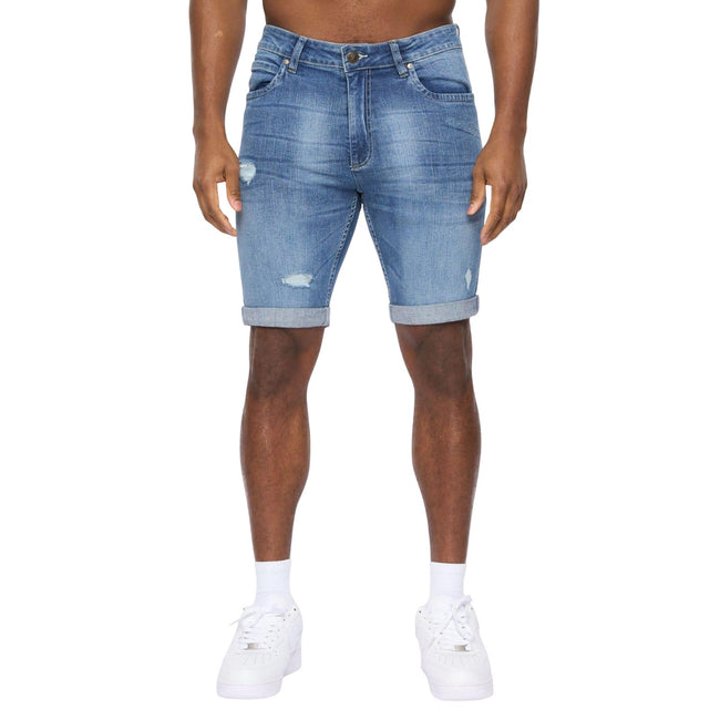 Blue - Pack Shot - Crosshatch Mens Riptrey Abraised Denim Scratch Shorts