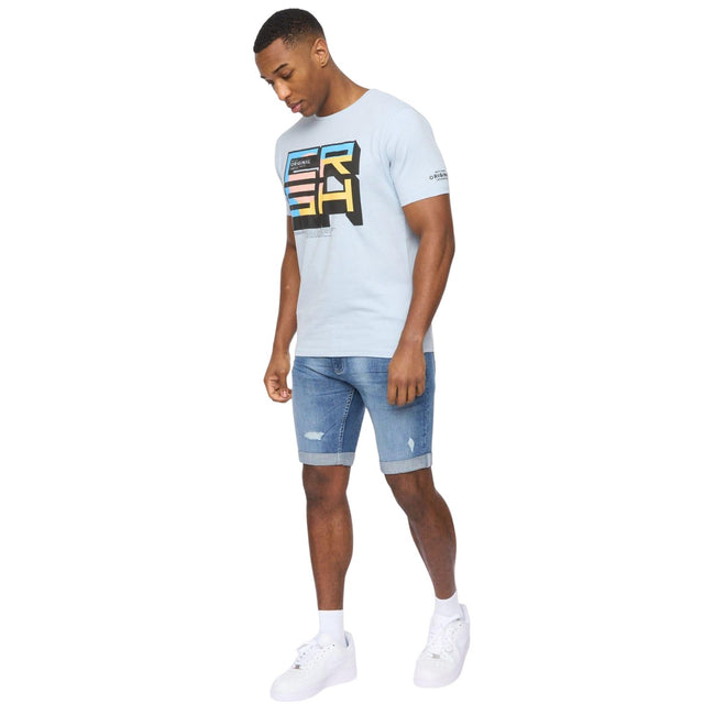 Blue - Close up - Crosshatch Mens Riptrey Abraised Denim Scratch Shorts