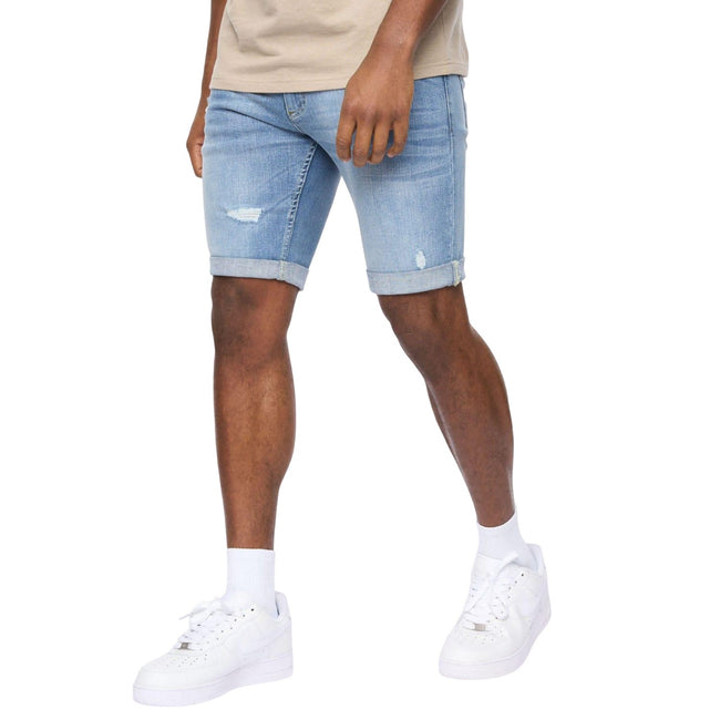 Light Blue - Front - Crosshatch Mens Riptrey Abraised Denim Scratch Shorts