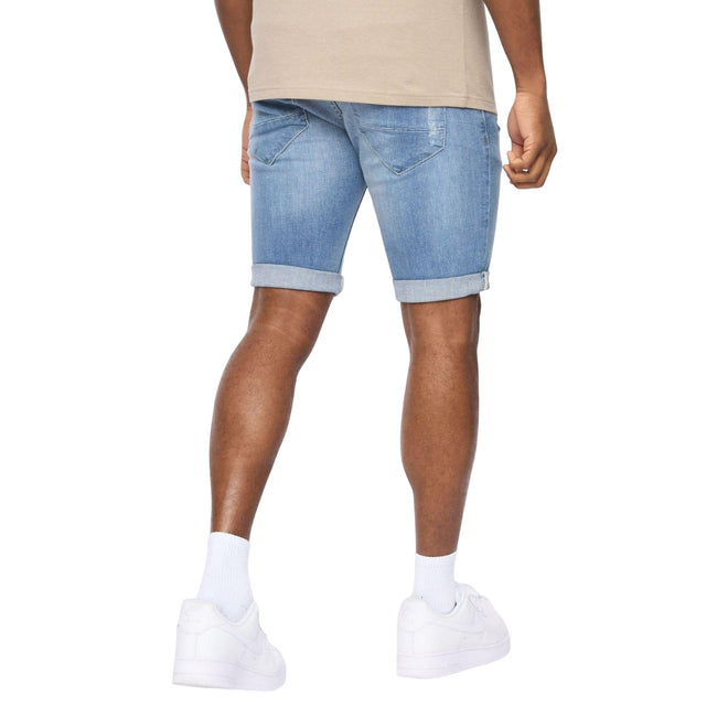 Light Blue - Back - Crosshatch Mens Riptrey Abraised Denim Scratch Shorts
