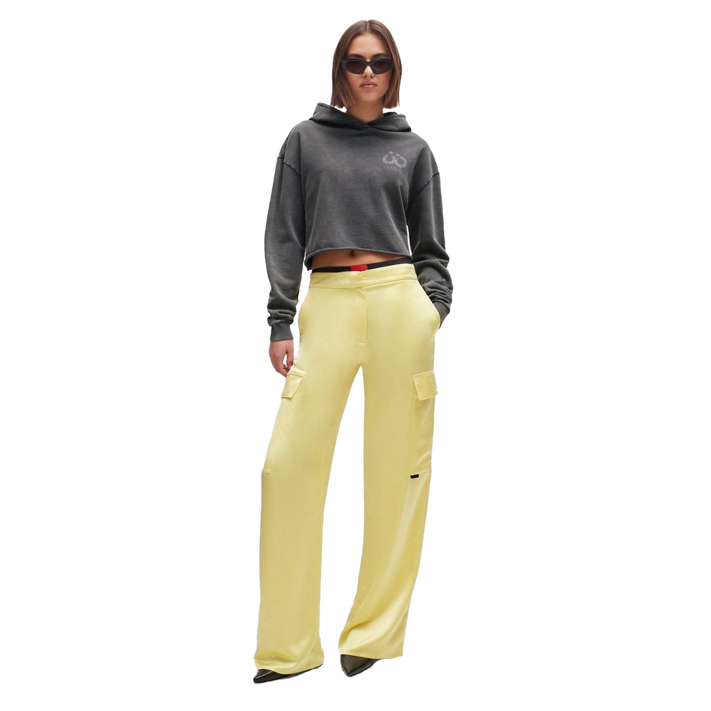 Black - Lifestyle - Hugo Womens-Ladies Dephana_2 Relaxed Fit Crop Hoodie