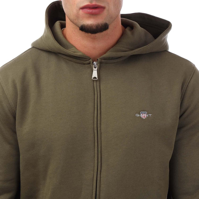 Green - Side - Gant Mens Shield Logo Full Zip Hoodie