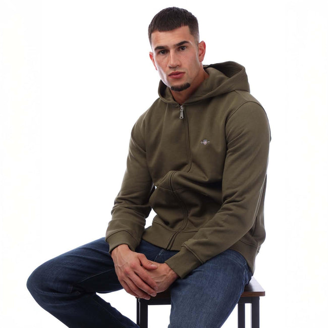 Green - Lifestyle - Gant Mens Shield Logo Full Zip Hoodie