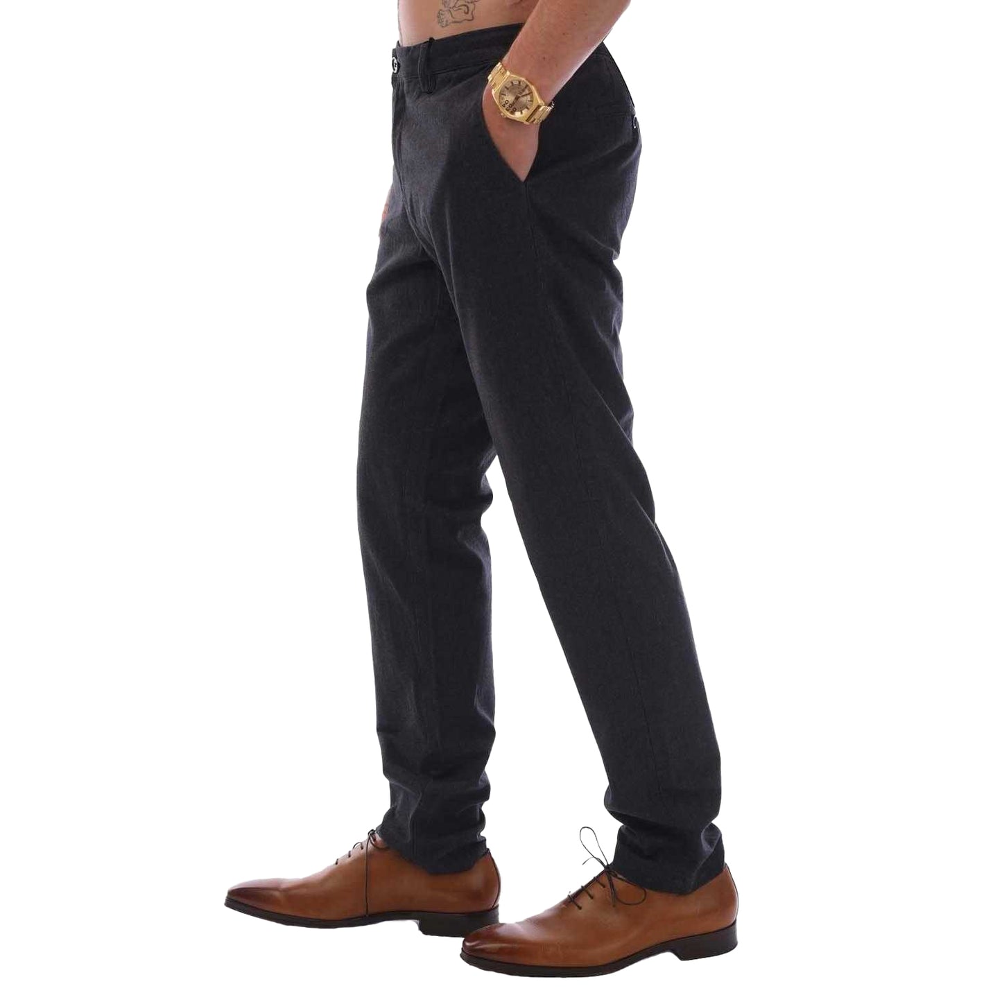 Grey - Side - Hugo Boss Mens Kaito1 Stretch Chinos
