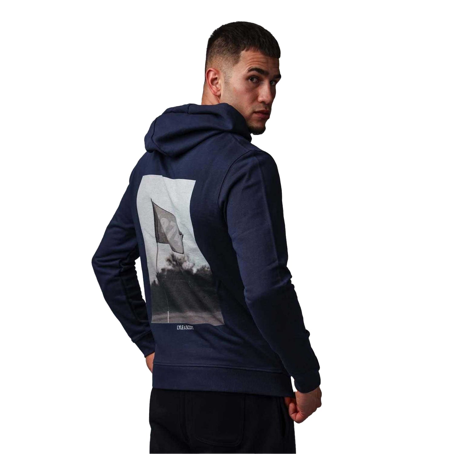 Navy - Pack Shot - Lyle & Scott Mens Flag Hoodie