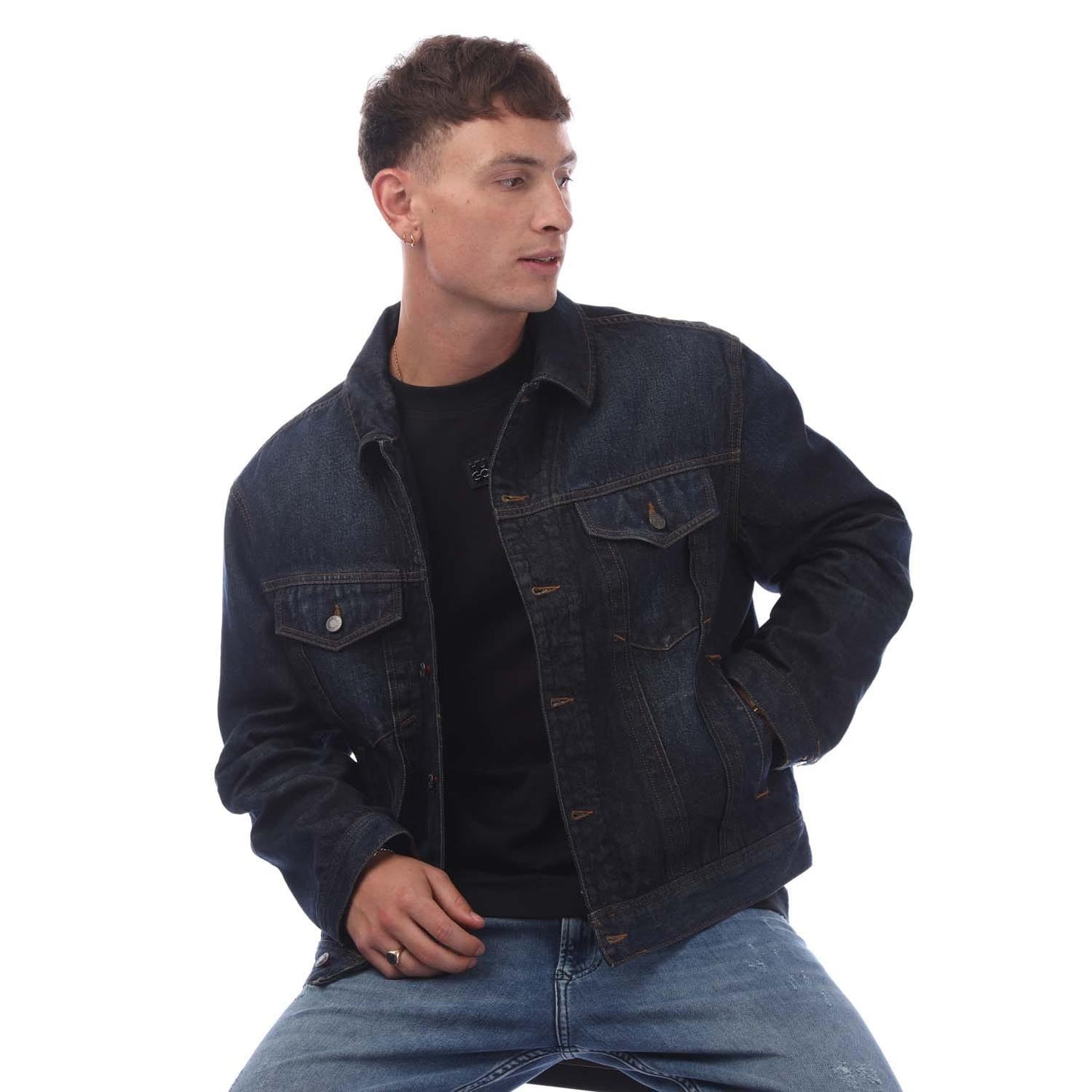 Dark Blue - Lifestyle - Hugo Boss Mens Adjustable Hem Denim Jacket