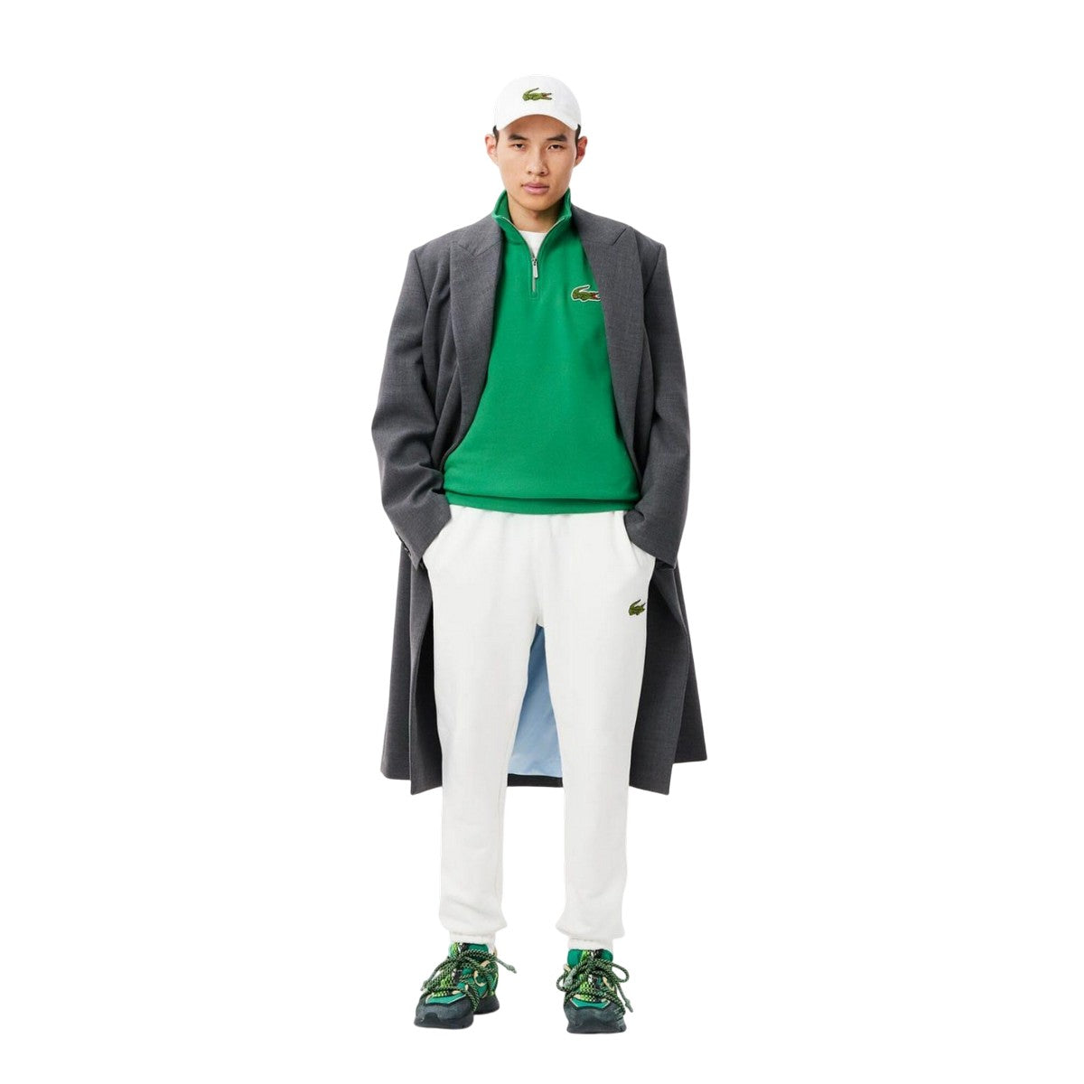Green - Lifestyle - Lacoste Unisex Adult Accent Badge Zip Neck Loose Fit Sweatshirt