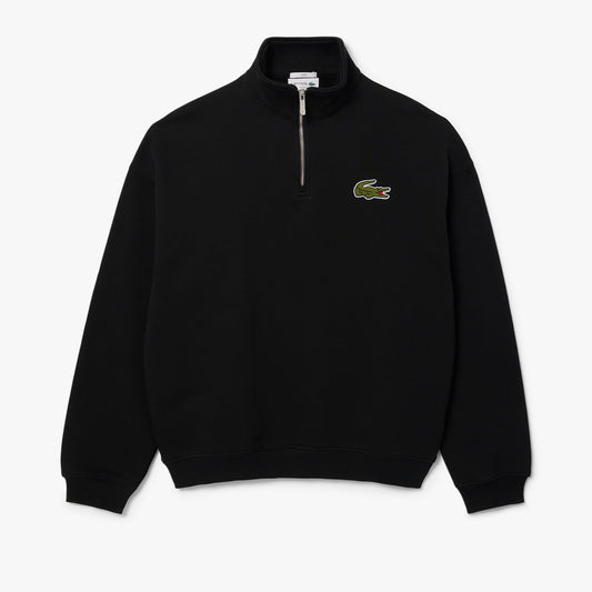 Black - Front - Lacoste Unisex Adult Accent Badge Zip Neck Loose Fit Sweatshirt