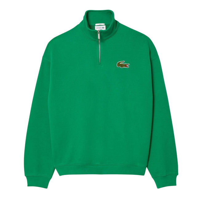 Green - Front - Lacoste Unisex Adult Accent Badge Zip Neck Loose Fit Sweatshirt