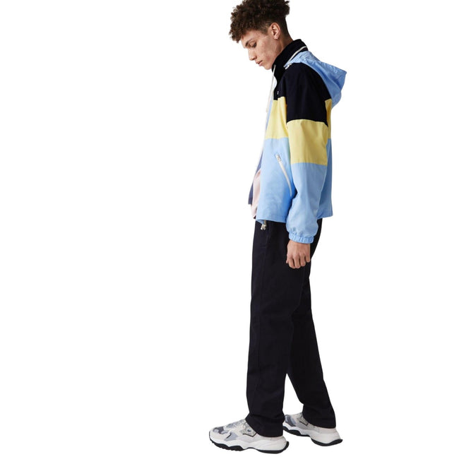 Black-Light Blue-Yellow - Side - Lacoste Mens Colour Block Water Resistant Hooded Jacket