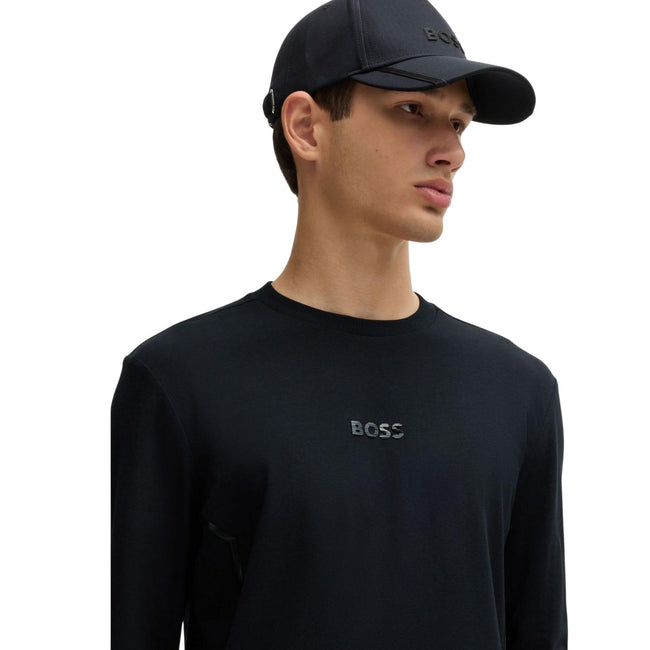 Black - Side - Boss Mens Togn Mirror Logo Long-Sleeved T-Shirt