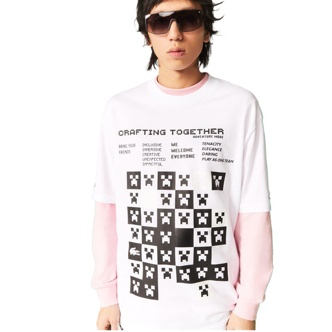 White - Lifestyle - Lacoste Mens Minecraft Organic Cotton T-Shirt