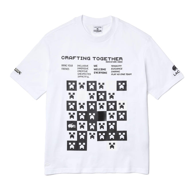 White - Front - Lacoste Mens Minecraft Organic Cotton T-Shirt