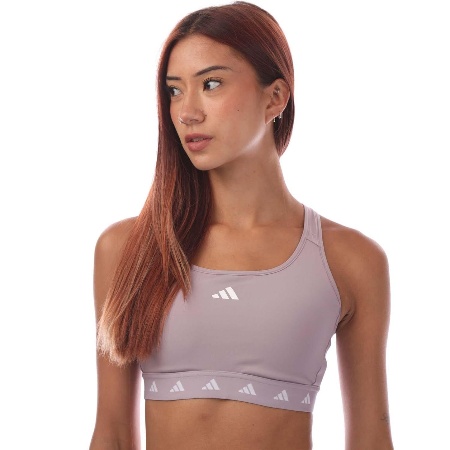 Purple - Side - Adidas Womens-Ladies Powerreact Tech-Fit Medium Support Training Sports Bra